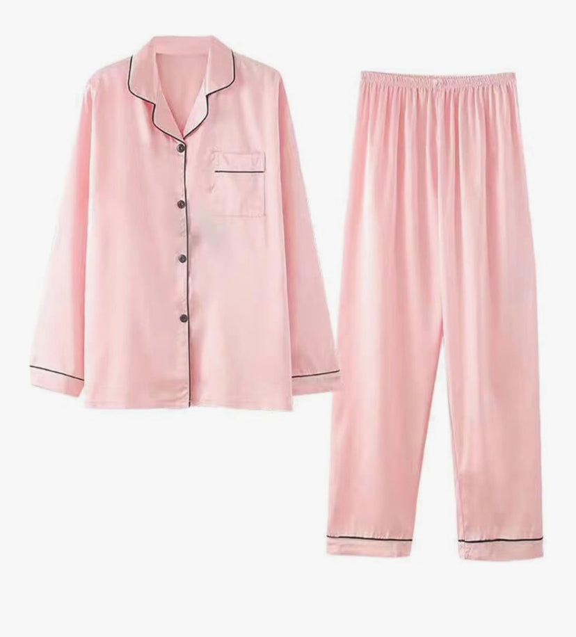 Silk Pyjamas for Women Plus Size Soft Satin Long Sleeve Shirts Blouser & Long Pant Pyjamas Set Button Down Pj Sets Loungewear Classic Pjs for All Seasons Sleepwear Nightwear