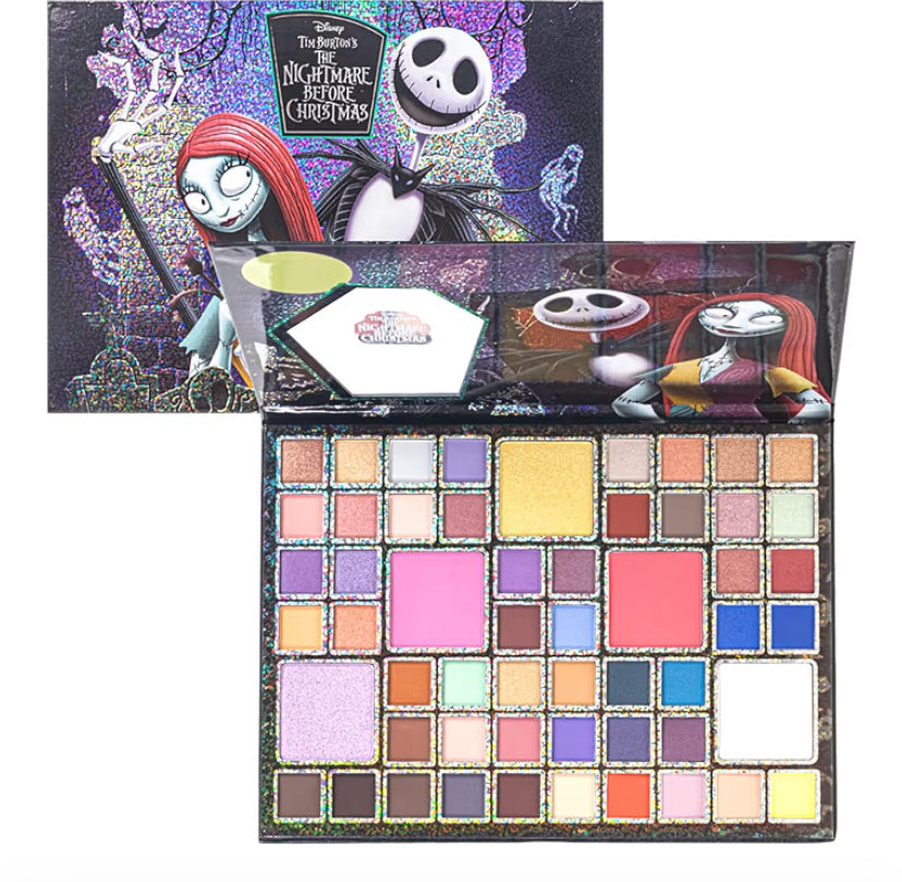 Tim Burtons's The Nightmare Before Christmas- 55 Well Eye Shadow Palette with Mirror for Girls Teens 13+, Includes 3 Highlighter and 2 Blush, Shimmery and Matte Colors by Townley Girl