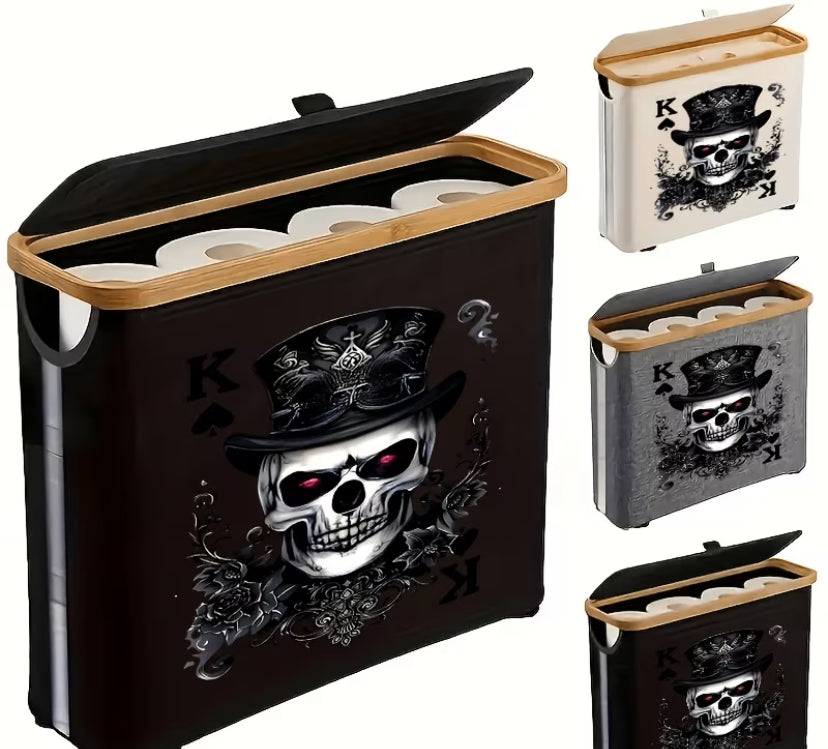 1pc Toilet Paper Holder Box with Skull & Top Hat Poker King K - Suitable for Bathroom Storage Organizer