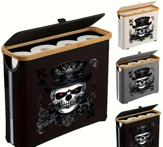1pc Toilet Paper Holder Box with Skull & Top Hat Poker King K - Suitable for Bathroom Storage Organizer