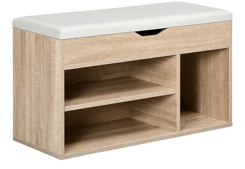 Shoes Cabinet Bench Hidden Storage Padded Seat Organiser Footwear Rack Hallway Grey Wood Grain