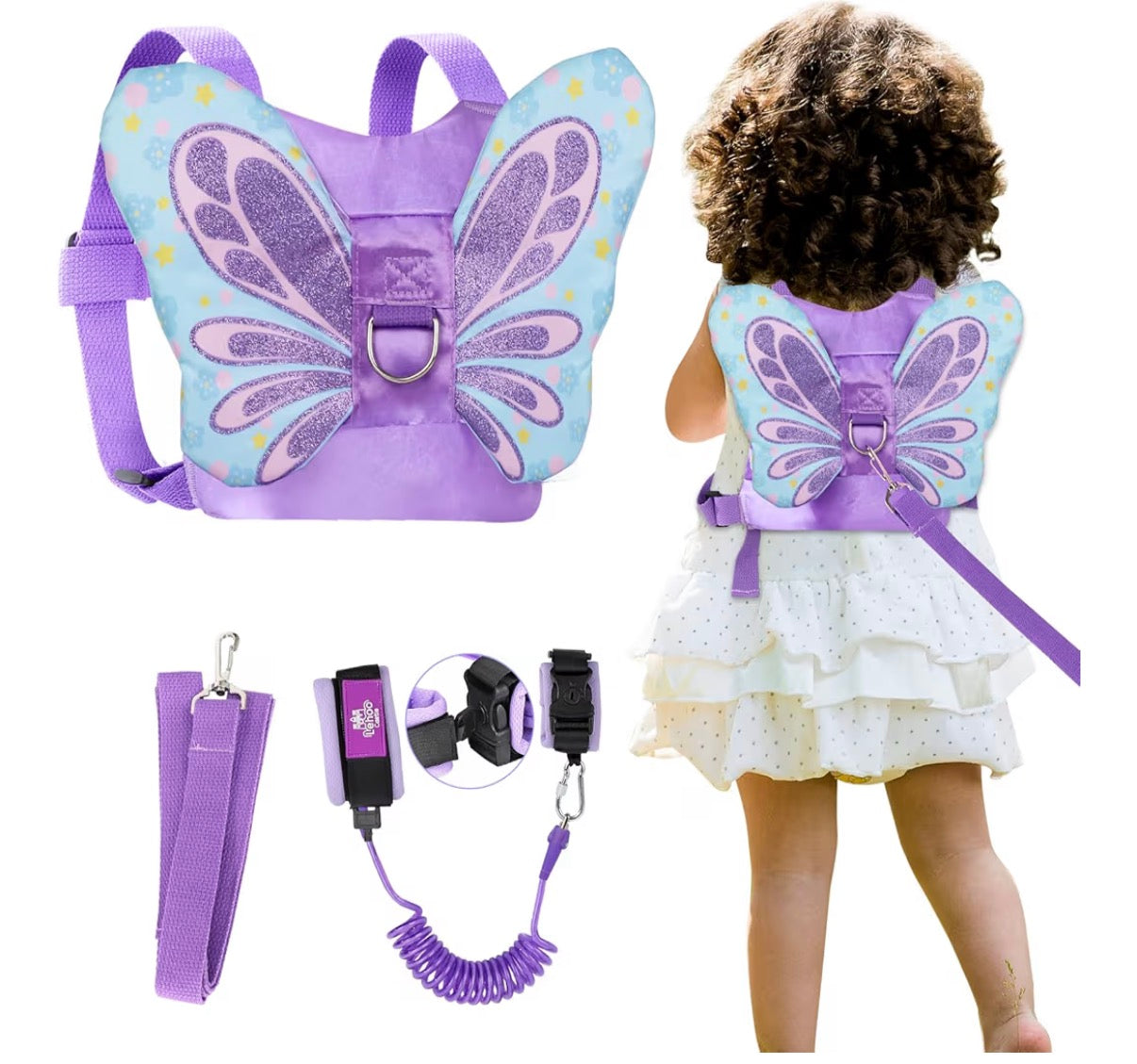 Castle Toddler Reins, 4 in 1 Baby Reins Walking Harness Butterfly, Reins for Toddler with Anti Lost Wrist Link, Toddler Harness for Walking 1-3 Years