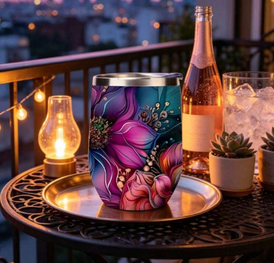 1pc 12oz Stainless Steel Insulated Tumbler Cup With Floral Cat Pattern