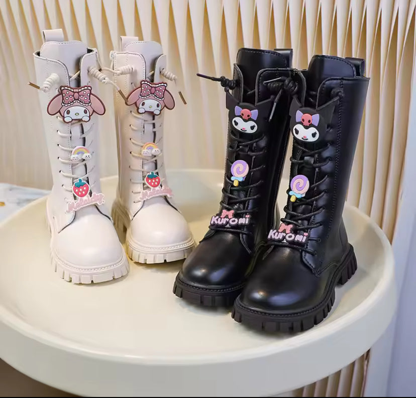 Sanrio Fashion Cartoon Children Shoes Kuromi Girls Long Leather Boots