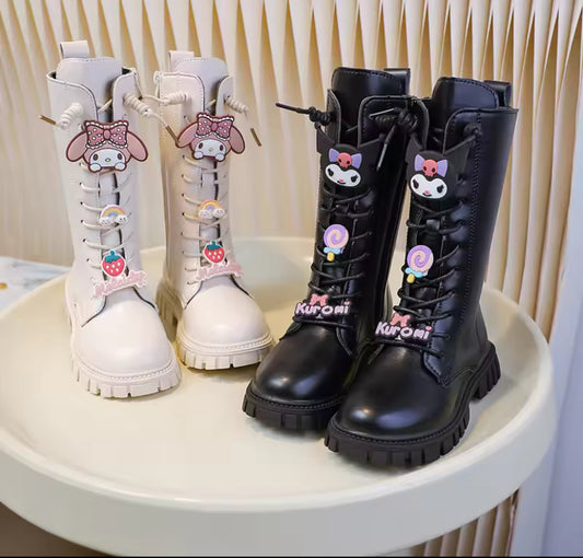 Sanrio Fashion Cartoon Children Shoes Kuromi Girls Long Leather Boots