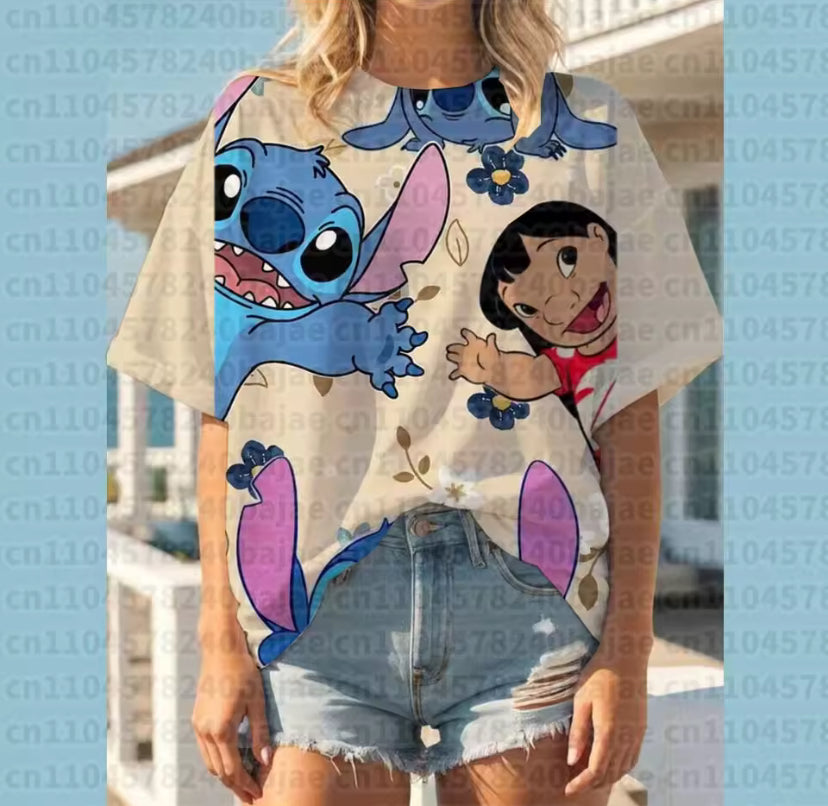Summer Disney Kawaii Lilo Stitch Print T-shirts