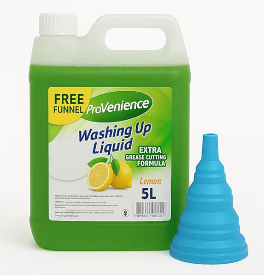 5 Litre Professional Grade Washing Up Liquid Refill with a Funnel Provenience® Lemon Scent  Tough on Grease and Grime Skin Sensitive Comes with a Silicone Funnel