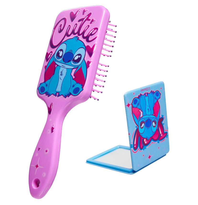 Kids Stitch Hair Brush and Mirror Set Pink/Blue Styling Girls Toys