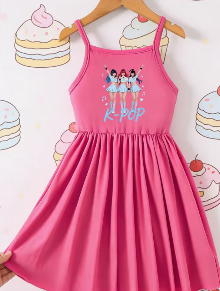 KPOP 1pc Girls' Camisole Dress, School Campus Streetwear Outdoor Sports Summer Dress