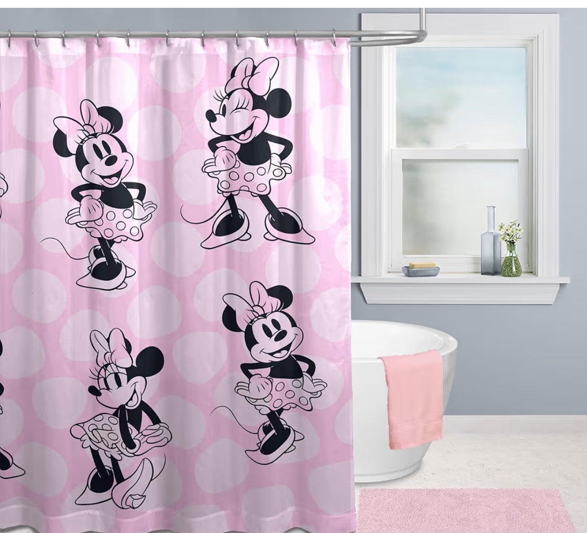 Mickey and Minnie Mouse Shower Curtain 178 x 183 cm - Fabric Gray Bathroom Decor