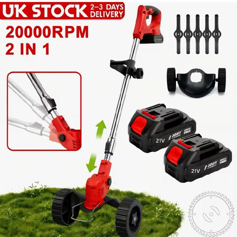 Cordless Electric Lawnmower from The UK, 2-In-1 Garden Trimmer, Suitable for Lawns, Includes 2 Batteries,Model with Wheels