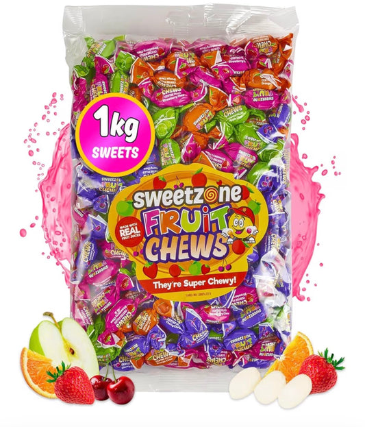 Sweetzone Fruit Chews - 1kg Bag of Sweets - Irresistible Gummy Sweets and Chewy Sweet Fruity Candy