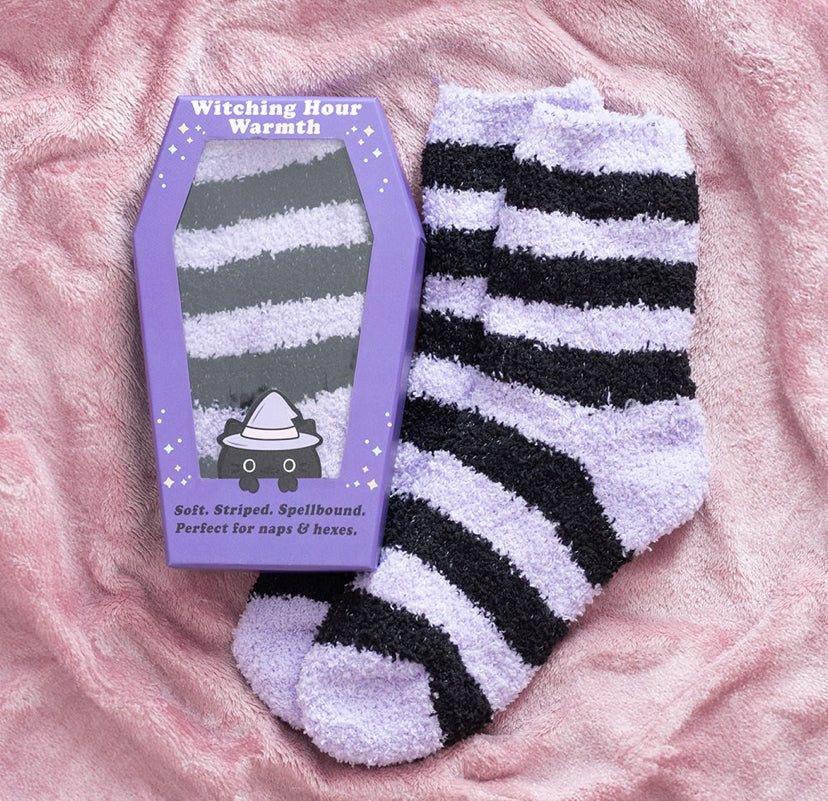 PASTEL PURPLE STRIPED SOCKS IN COFFIN GIFT BOX