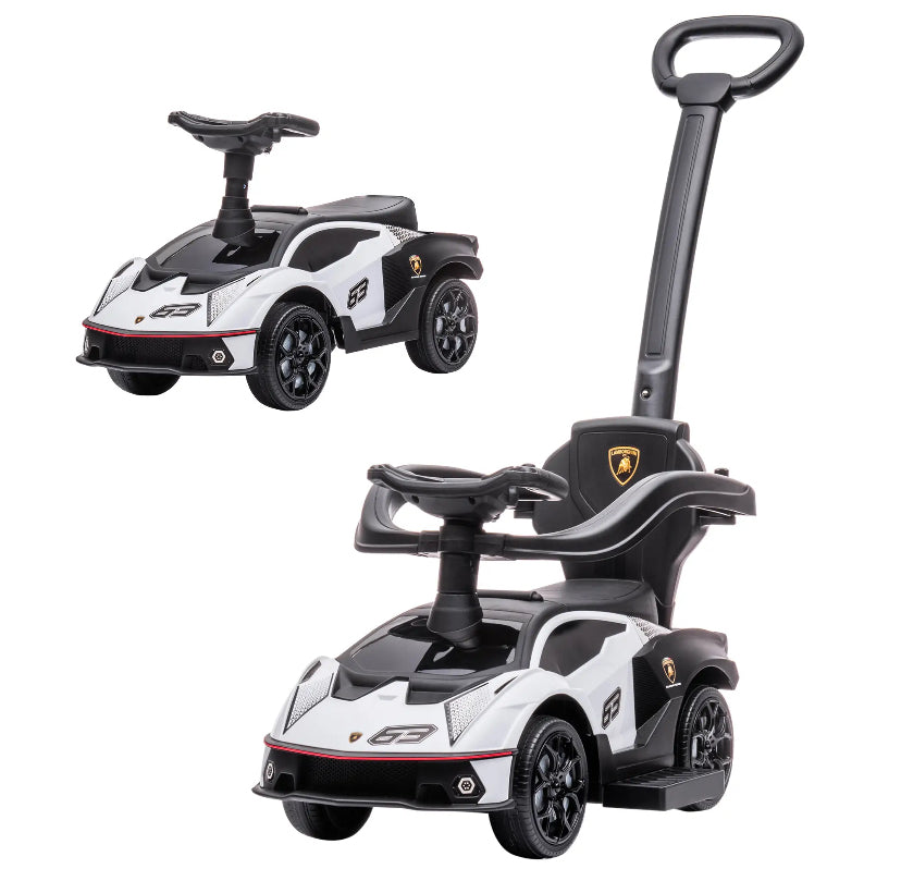 Push Car for Toddlers, Lamborghini Kids Toy Car Stroller w/Push Handle & Detachable Guardrail, Horn & Engine Sound, Seat Storage, Foot-to-Floor Ride On Push Car for Boys Girls