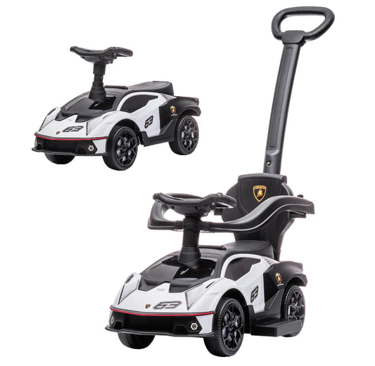 Push Car for Toddlers, Lamborghini Kids Toy Car Stroller w/Push Handle & Detachable Guardrail, Horn & Engine Sound, Seat Storage, Foot-to-Floor Ride On Push Car for Boys Girls