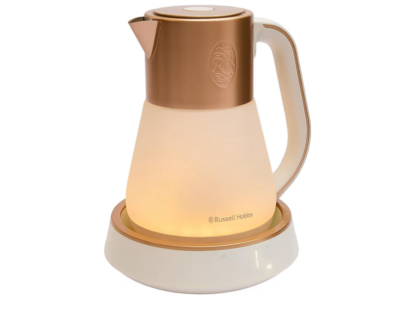 Russell Hobbs Calm Kettle (1.7L, AI-designed, Variable temperature 40-100°C, Digital display, Soothing sounds, 360° base, Frosted glass, Copper accents,