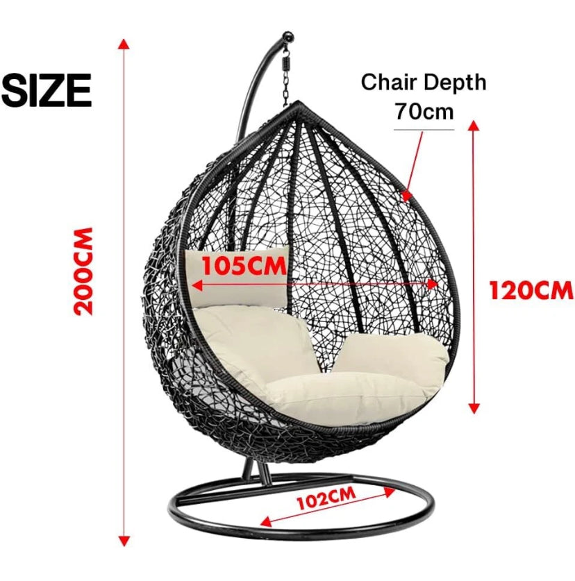 Hanging Egg Chair Rattan Swing Garden Hammock with Cushions for Outdoor Indoor
