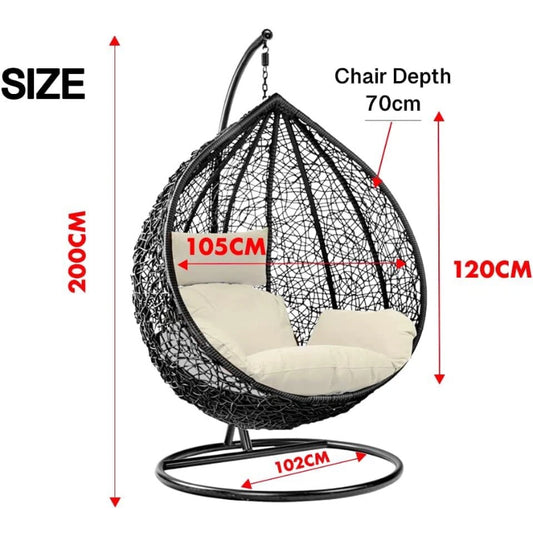 Hanging Egg Chair Rattan Swing Garden Hammock with Cushions for Outdoor Indoor