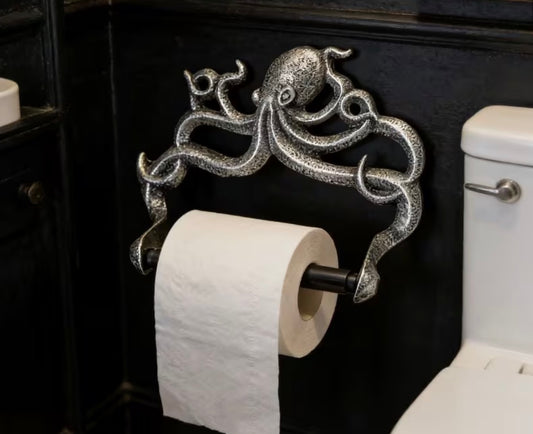 Cast Octopus Toilet Paper Holder, Vintage Nautical Style Bathroom Decor