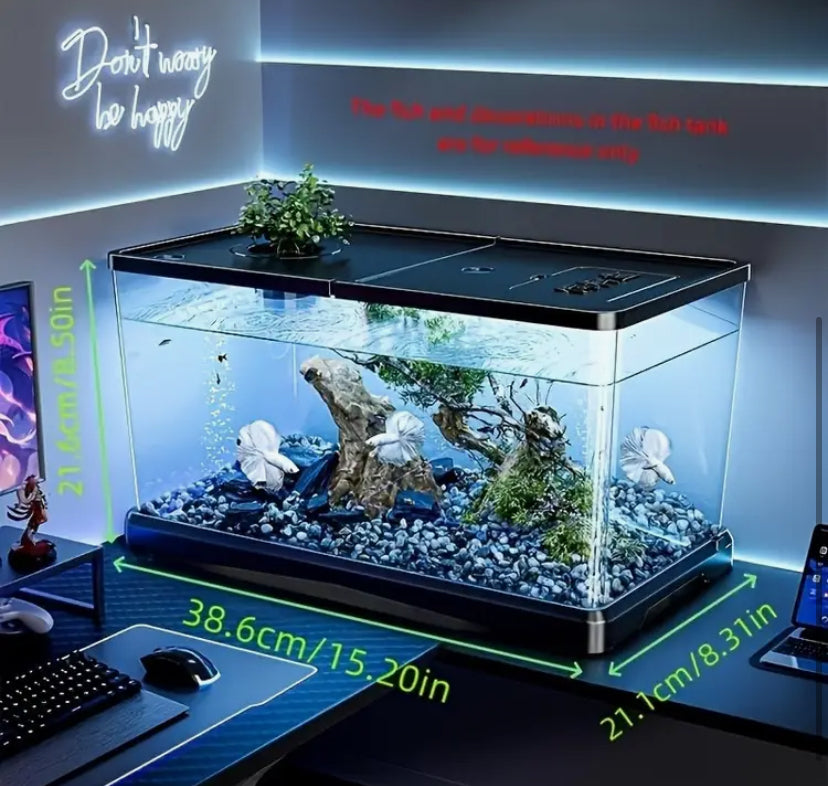 Heavy-duty Aquarium Starter Kit, Modern Fish Tank, Transparent Rectangular Aquarium with Cover