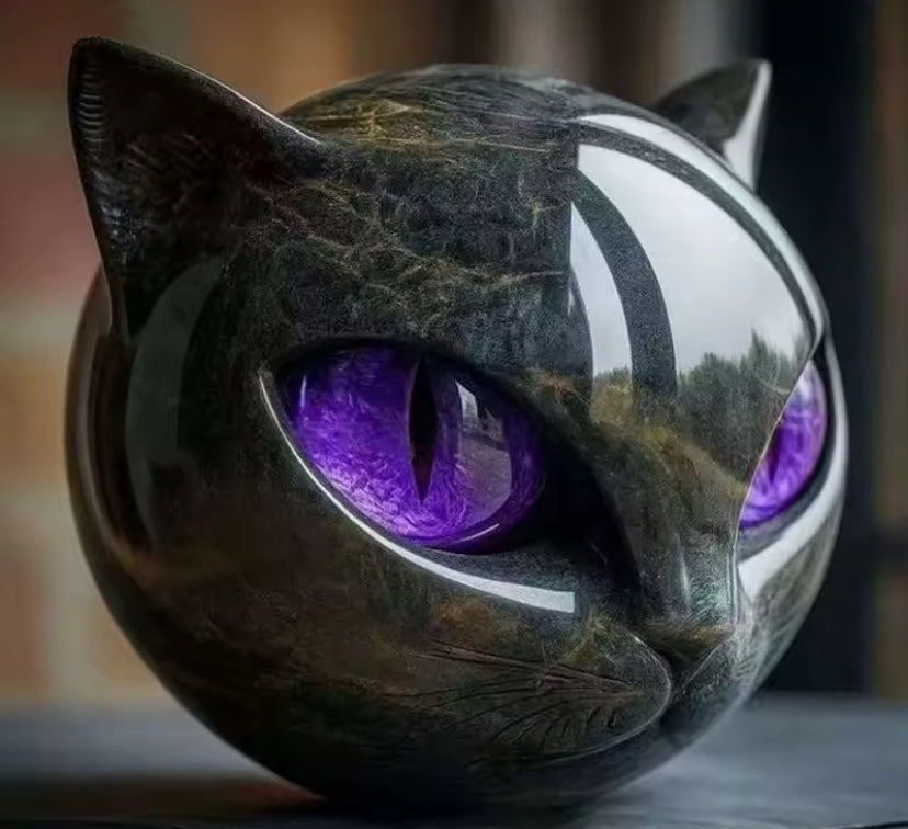 Exquisite Purple-Black Cat Stone Resin Sculpture