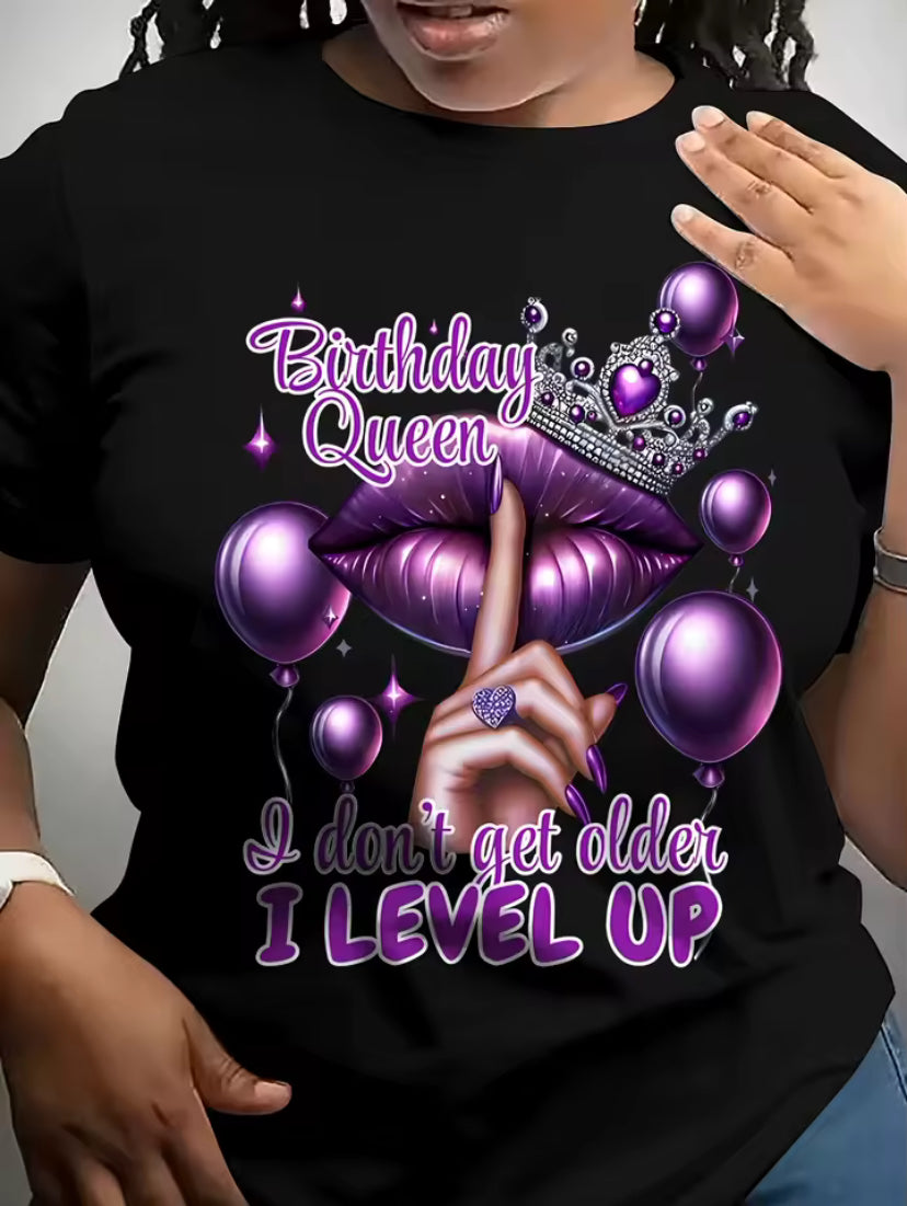 Birthday Queen Women's Tee, Purple Lips Crown