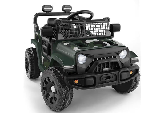 Electric Cars for Kids, Max 3.5MPH, 12V Ride On Toy Car W/Remote Control, Bluetooth, LED Lights, Shock Absorbers, Motorized Off-Road Truck, 3 Speeds Electric Vehicles for Child-Green