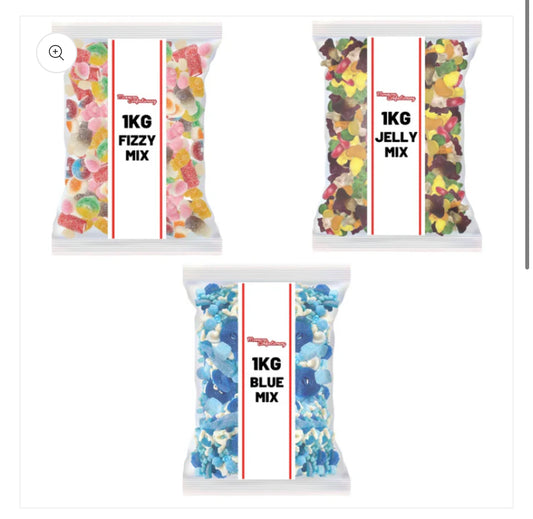 3 bags of 1kg Pick N Mix Sweets Fizzy & Jelly & Blue