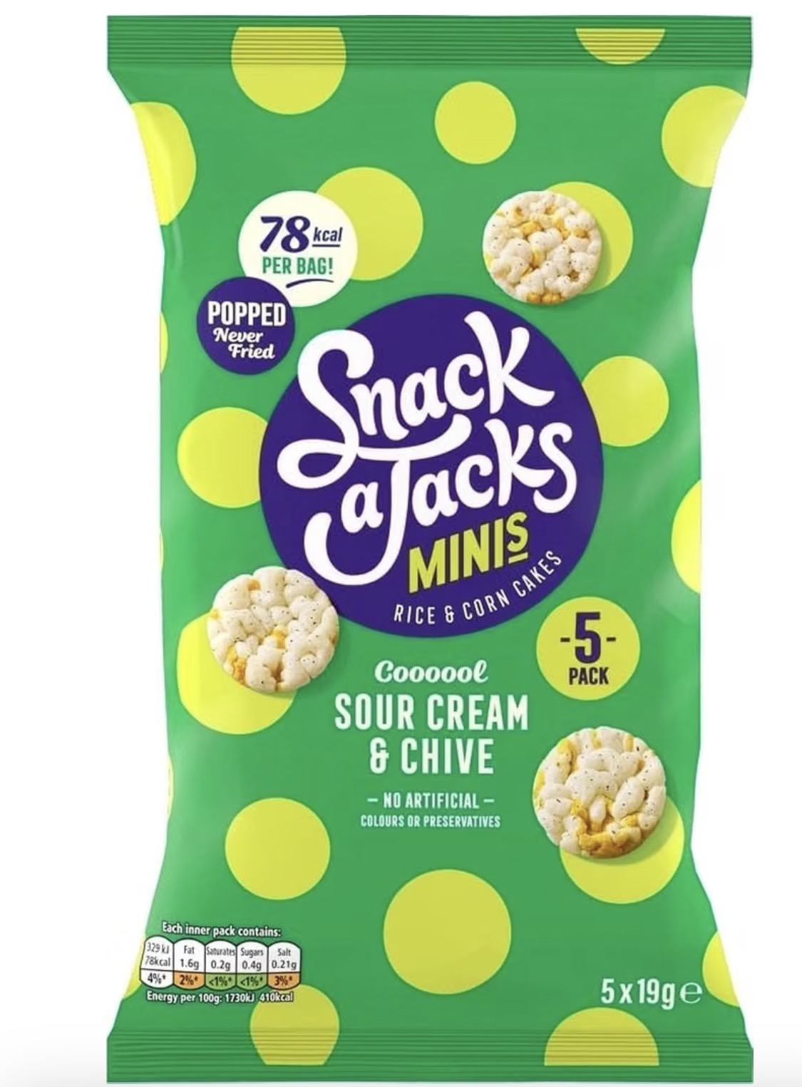 Snack a Jacks Sour Cream & Chive Multipack Rice Cakes Crisps 5x19g