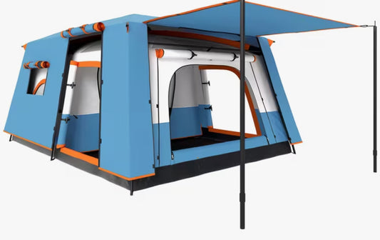 4-6 Man Camping Tent, Double Layer Tunnel Tent with Porch, Living Area and 2 Bedrooms, Sewn in Groundsheet, 3000mm Waterproof and UPF 30+