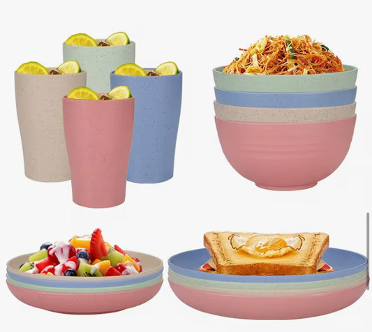 16pcs Large Size Dinnerware Set | Service for 8/4, Includes Dinner Plate, Dessert Plate, Cereal Bowl, Cup | Dishwasher and Microwave Safe