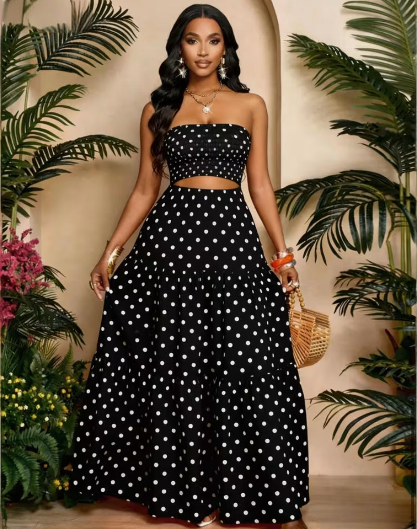 Clothing - Polka Dot Print - Elegant Ladies' Dress