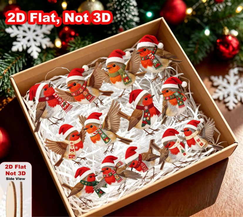 2D Flat Robin Bird/13pcs Wooden Ornaments
