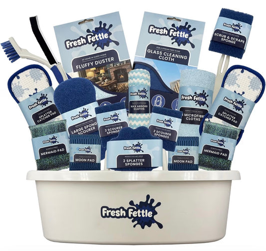 26Pc Complete Cleaning Caddy Kit With Microfibre Cloths, Sponge & Scourer's For Kitchen And Bathroom Cleaning - Home Cleaning Kit