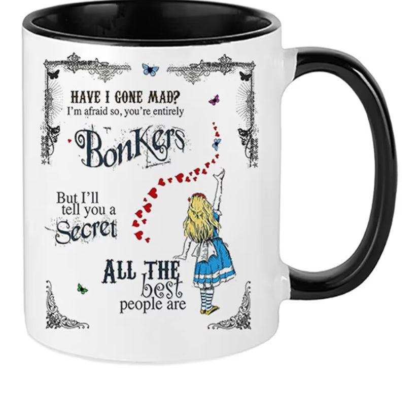 Have I Gone Mad Birthday Gift Secret Santa Bonkers Hearts Coffee Tea Mug Unique Inside Coloured Ceramic Mug.