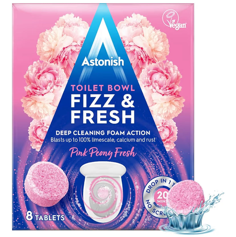 Astonish Toilet Cleaning Foam Action Tabs, Pink Peony Scent, 8 Tablets