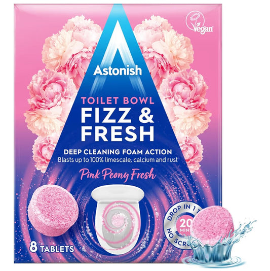 Astonish Toilet Cleaning Foam Action Tabs, Pink Peony Scent, 8 Tablets