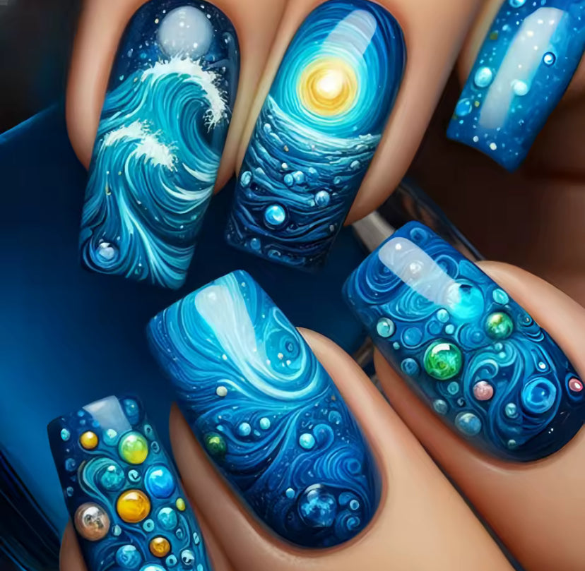 24pcs Starry Sky Lightning Pattern Press on Nails
