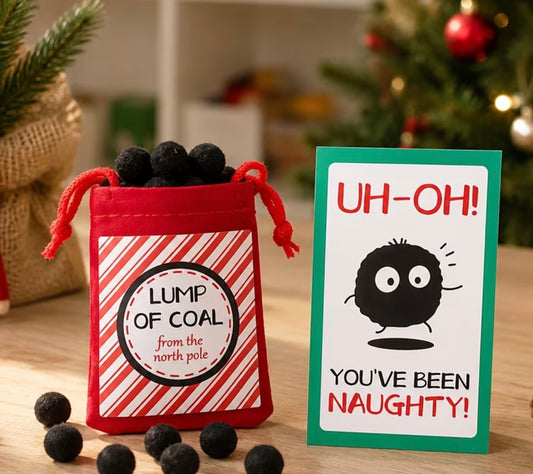 Suitable for Party Favor Bags & Stocking Stuffers: Lump of Coal Gift Bags with Naughty Message Cards
