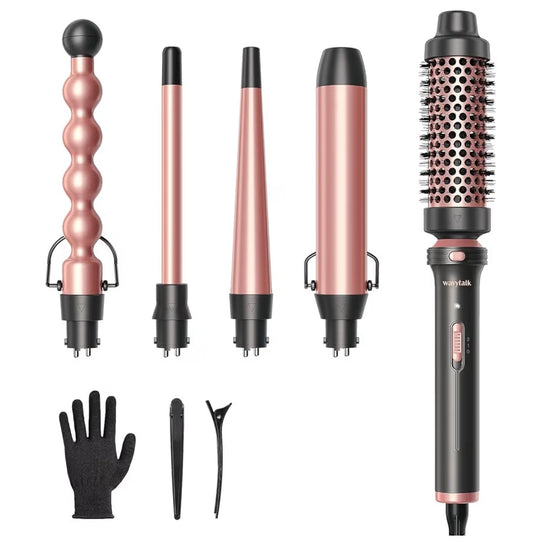 Wavytalk 5 in 1 Curling Wand Set, Multi Hair Curler Set with Thermal Brush and 4 Interchangeable Ceramic Curling Tongs(13-32 mm), Instant Heat Up Curling Iron (Rose Gold)
