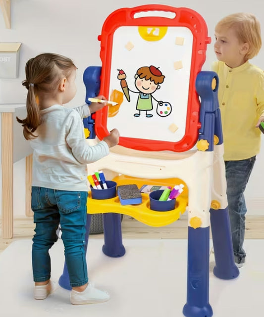 Kids Art Easel All-in-One Drawing Board, Chalkboard & Whiteboard with Art Supplies, Creative STEM Educational Toy