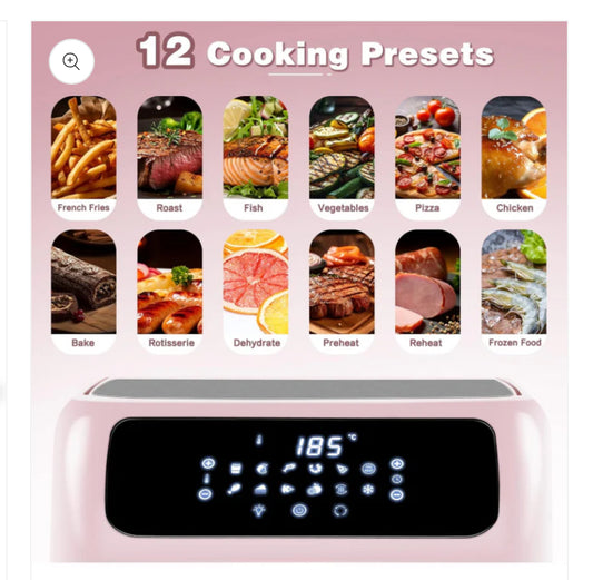 12L Air Fryer Oven with Rotisserie, Family Sized, with 12 Presets, Electric Mini Oven, Oil Free, 90-Minute Timer, Cookbook, 6 Accessories, 1800W, Pink