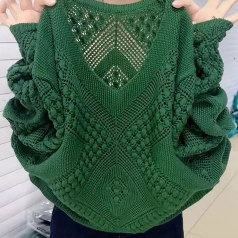 Fashionable Korean Style Loose-Fit Hollow Knitted Top Women's Sweater