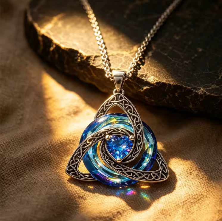 Colorful Crystal Heart Cubic Zirconia Celtic Knot