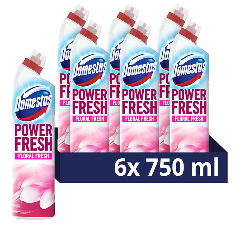 Domestos Power Fresh Floral Fresh Toilet Gel eliminates 99.99% of germs* limescale remover 6x 750 ml