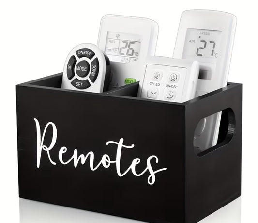1 Wooden Remote Control Bracket, Classic Style, Opened Cover Type, Multi-Purpose Storage Box with 2 Compartments, for Living Room, Kitchen, Bedroom, Bathroom, Office Desk