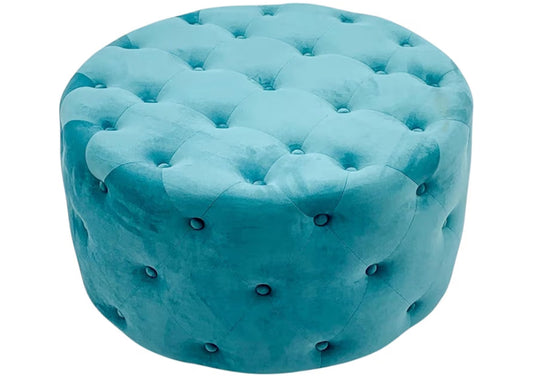 AcaciaHome Durable and Stylish 27cm Vintage Blue Tufted Velvet Round Footstool Pouffe – Adds Charm and Comfort to Any Room for Multi-Functional Piece as a Coffee Table, Extra Seat, or Footrest