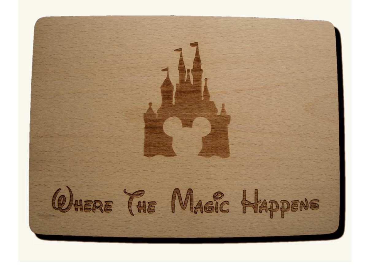 Disney Castle Mickey Mouse Chopping Board Laser Engraved Gift (Premium Hardwood 30x20x1.5 cm)