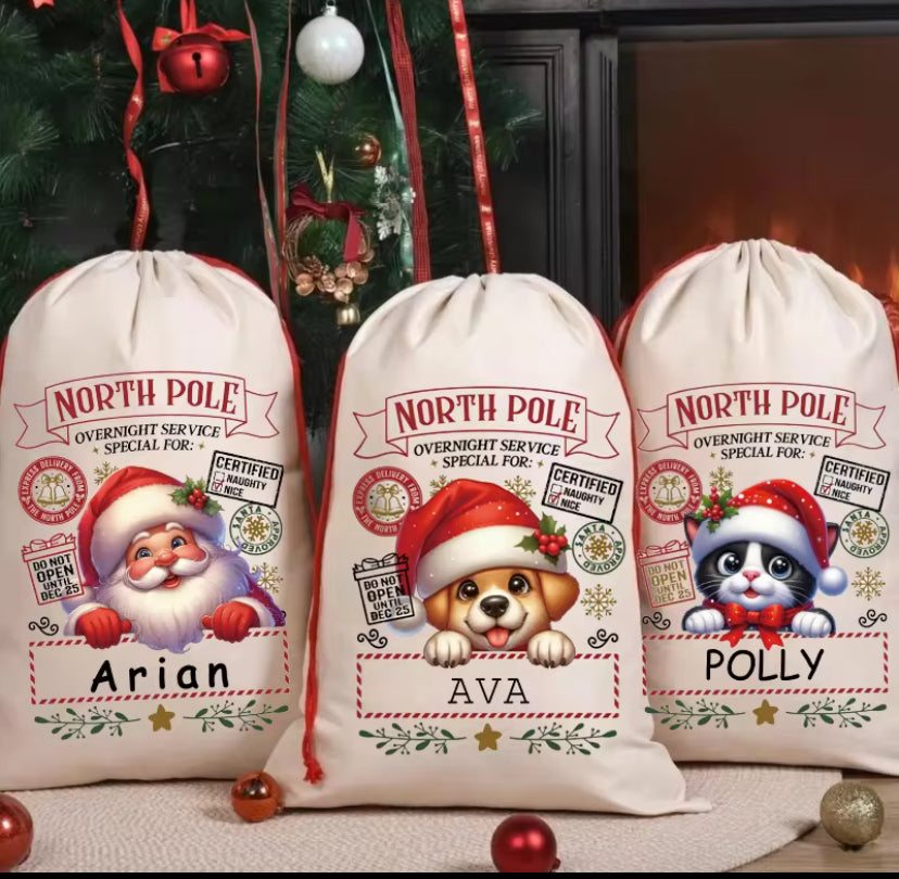Personalised Custom Large Christmas Santa Sack / Present Bag with Name for Kids' Gift and Christmas Eve