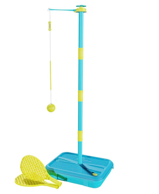Early Fun All Surface Junior Swingball Set, For ages 3+, Introduction to Swingball, Foam Ball and little hands bats, Tangle Free Top Spinner, All Surface Base, Blue and Yellow, 36 x 46 x 10 cm